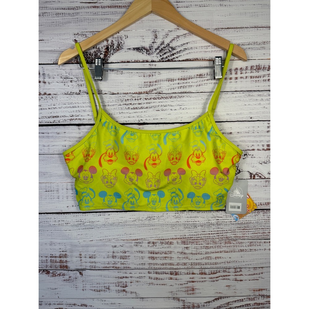 Disney Bikini Top Women XL Neon Yellow Mickey & Friends Character Print UPF 50+